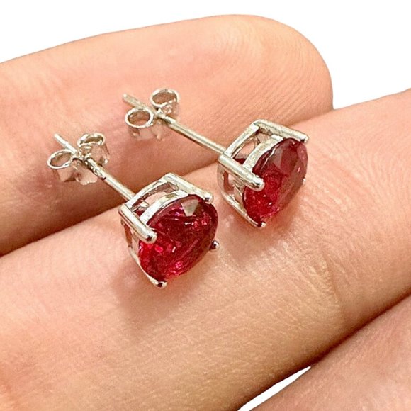Red Ruby 925 Sterling Silver Stud Earrings for Women 6MM lab-created Ruby Studs - Picture 9 of 10